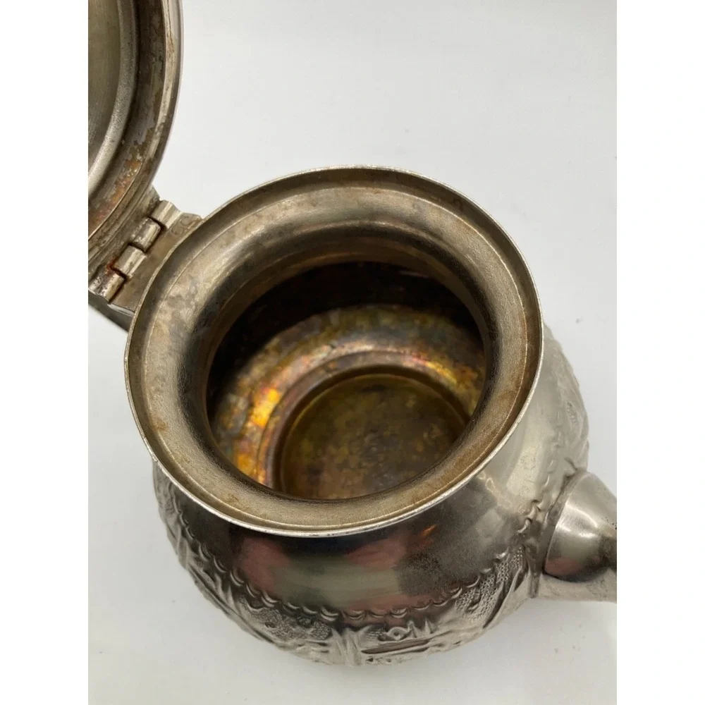 Vintage Moroccan Small‎ Teapot handcrafted hammered ornate Diamant Blanc Stamped